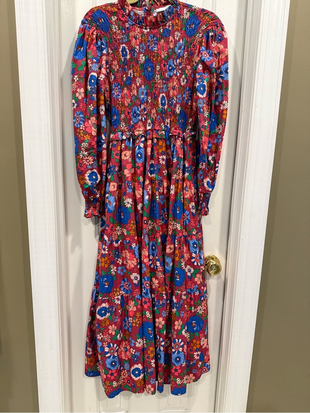 Karlie Floral Smocked Maxi Dress with Blue Accents